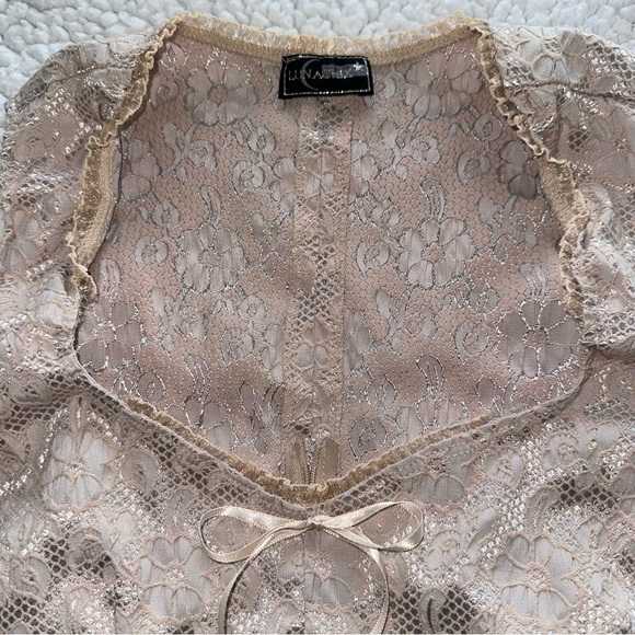 VTG Y2K coquette corset bow tank top floral gold lace top stretchy fairy core L - Picture 5 of 15